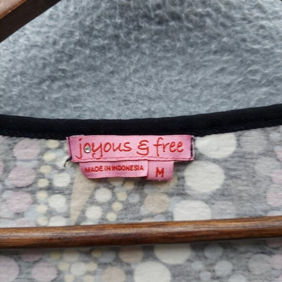 Joyous & Free Womens Printed Top With Beaded Cuffs Size M 90% Cotton 10% Spandex - Picture 2 of 6